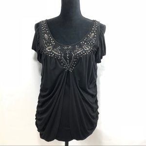 Blue Velvet black beaded top size medium